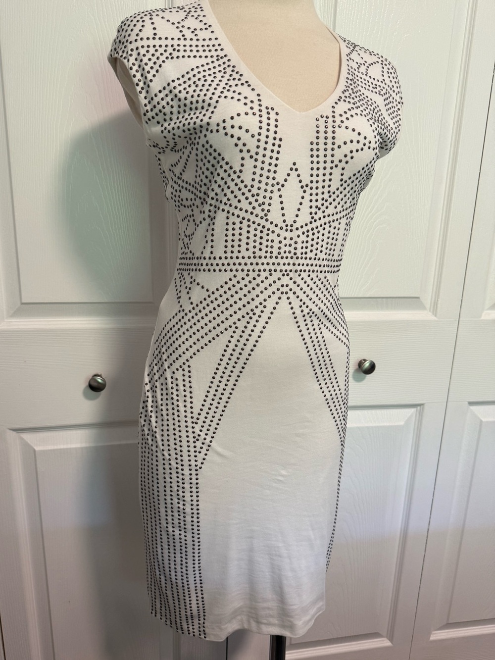 Rebecca Taylor White V-Neck Studded Mini Dress